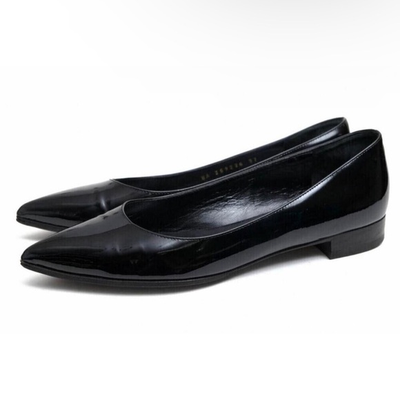 SAINT LAURENT YSL Paris Patent Leather Ballerina Pointed Toe Flats - Picture 1 of 8